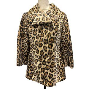 Women's Vintage 1960s Leopard Print Faux Fur Double-Breasted Coat With Decorati